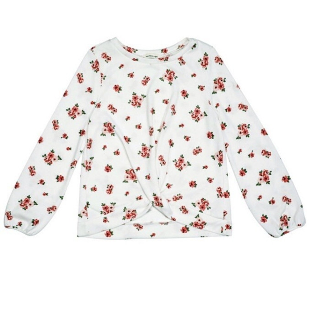 Monteau Girls Long Sleeve Hachi Twist Front Top Medium New with Tags Ivory Cute
